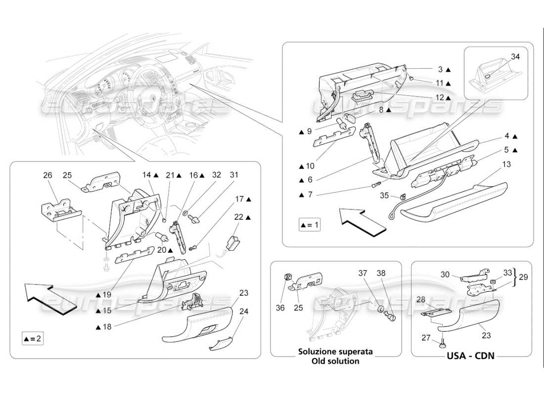 maserati qtp. (2007) 4.2 f1 diagramme des pièces des boîtes à gants