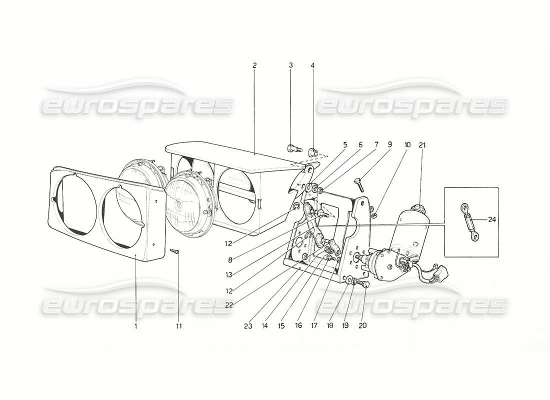 ferrari 308 gt4 dino (1976) dispositif de levage des phares schéma des pièces