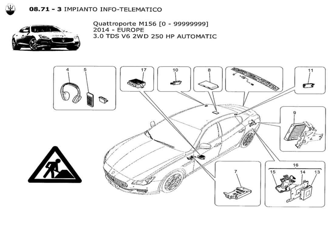 maserati qtp. v6 3.0 tds 250bhp 2014 diagramme des pièces du système informatique