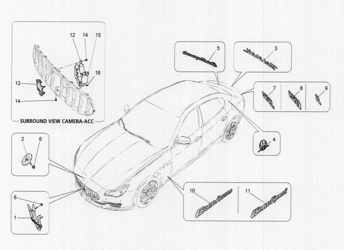 maserati qtp. v6 3.0 tds 275bhp 2017 diagramme des pièces des garnitures, marques et symboles