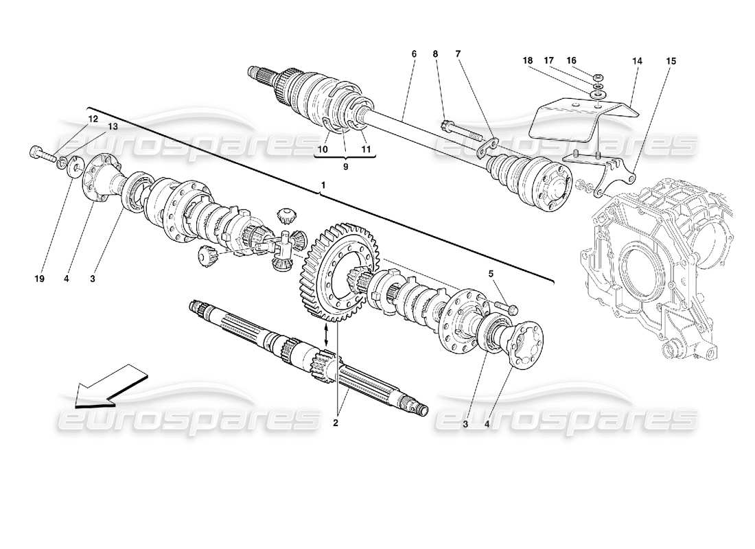 ferrari 355 (2.7 motronic) schéma des pièces du différentiel et des arbres d'essieu
