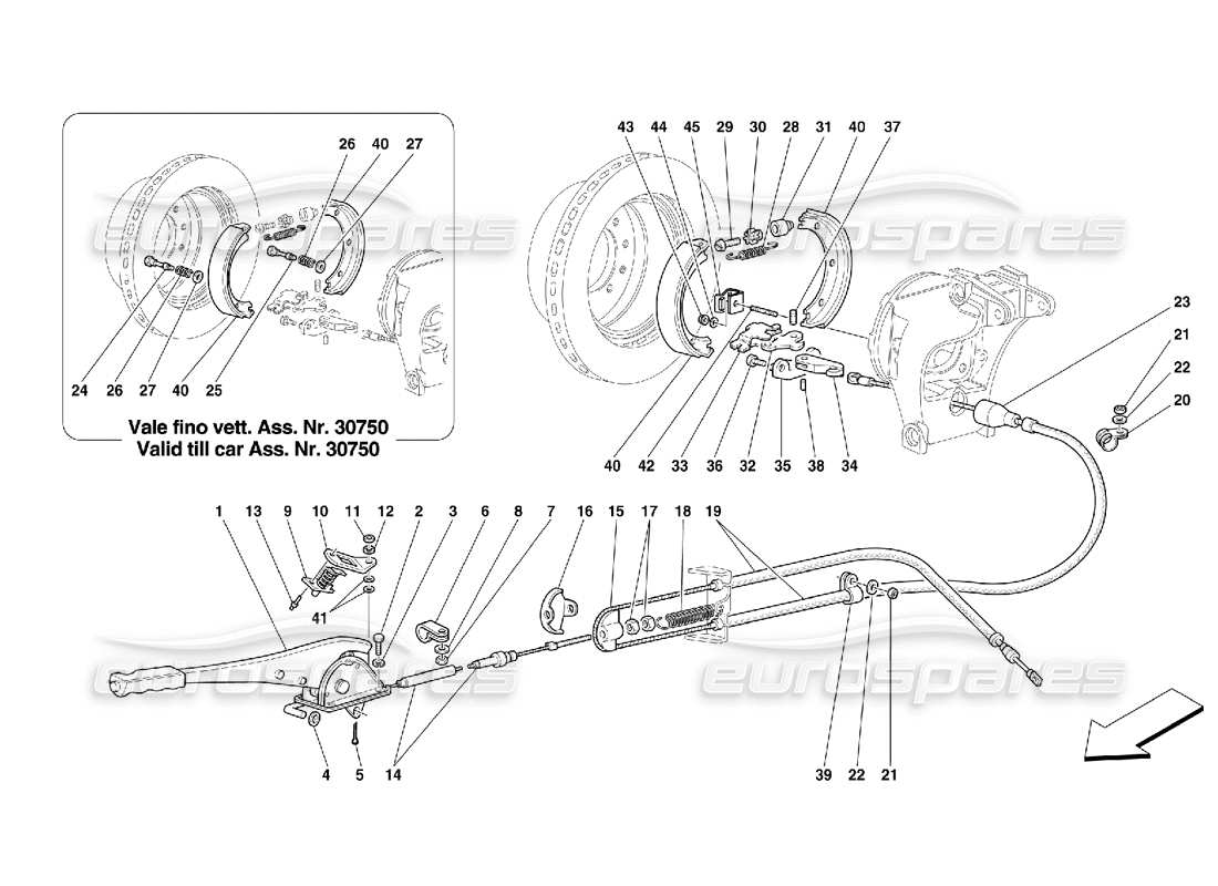 ferrari 355 (5.2 motronic) schéma des pièces de commande du frein à main
