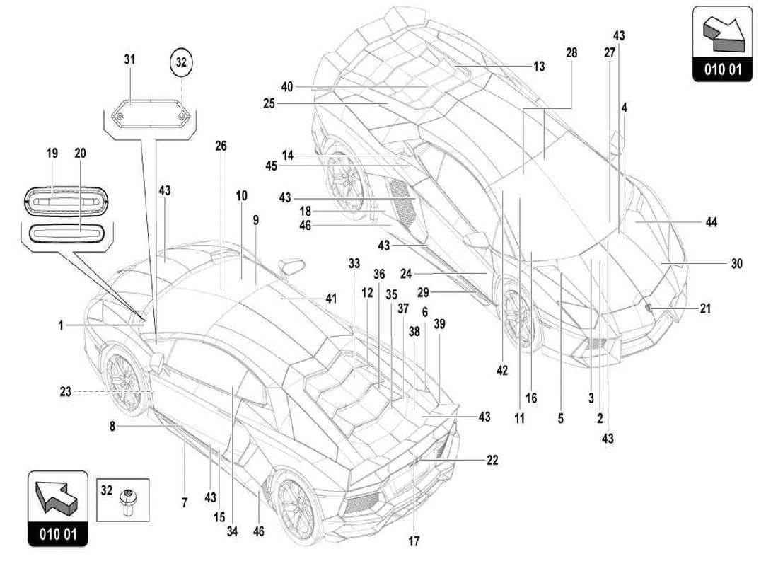 lamborghini centenario spider plaques signalétiques diagramme des pièces