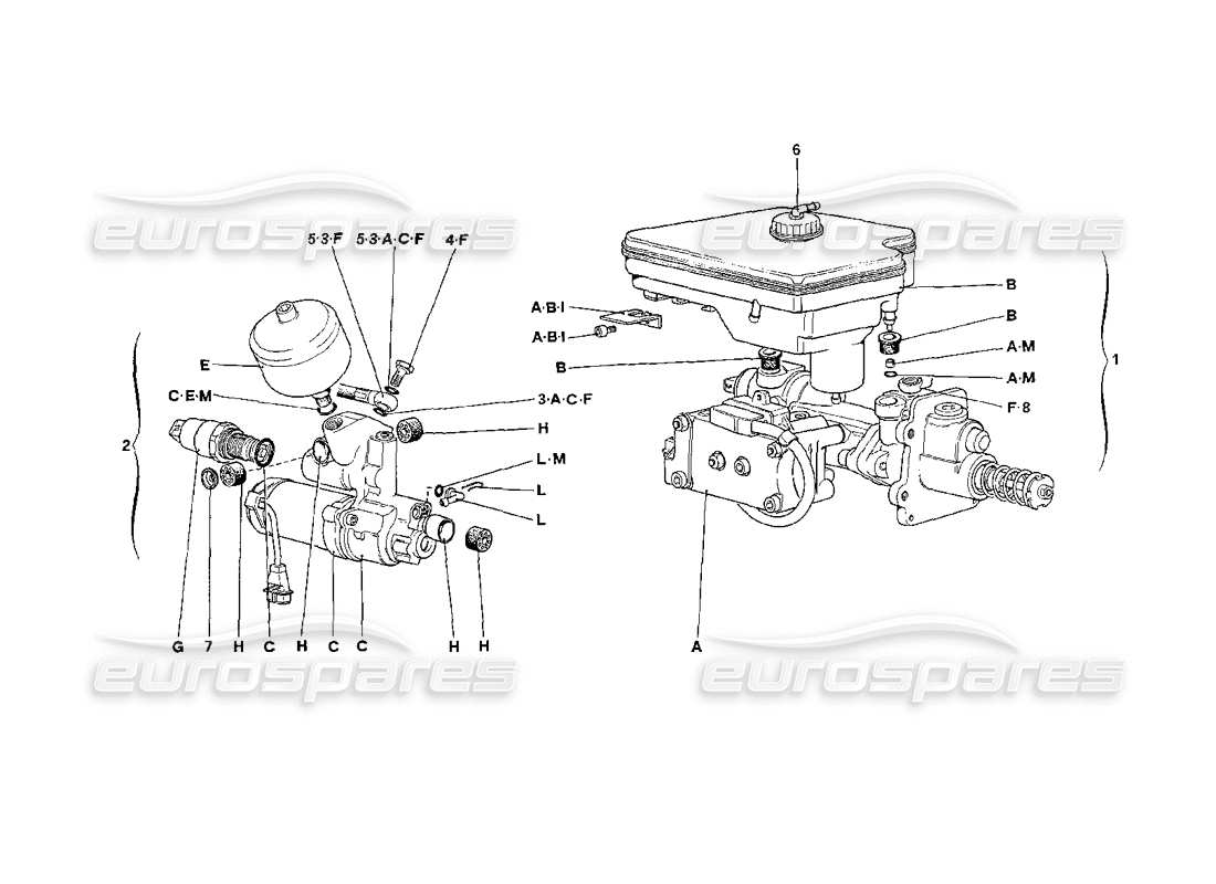 ferrari 208 turbo (1989) schéma des pièces du système hydraulique pour antidérapant