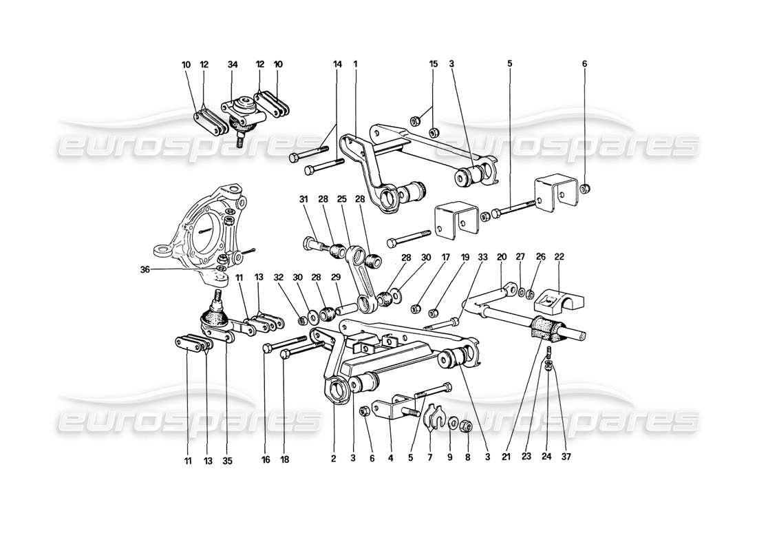 ferrari 208 turbo (1989) suspension avant - triangles triangulaires (à partir de la voiture n° 76626) schéma des pièces