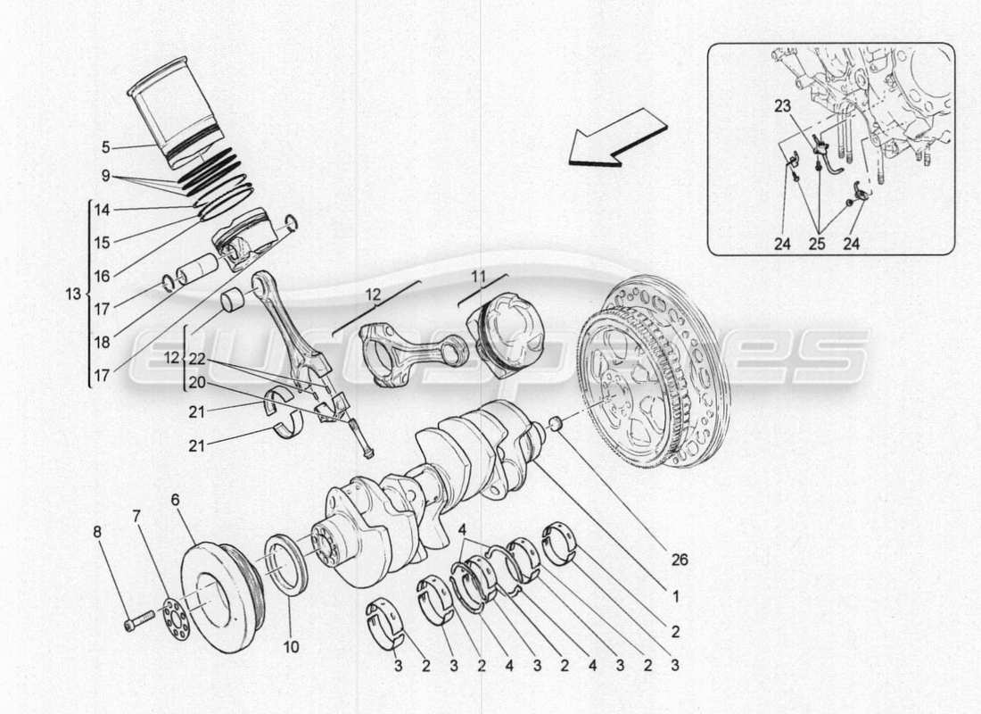 maserati qtp. v8 3.8 530bhp 2014 auto schéma des pièces du mécanisme à manivelle
