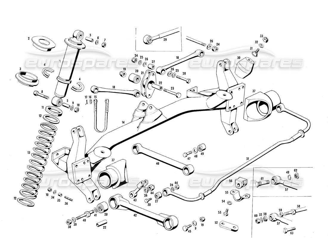 maserati qtp.v8 4.7 (s1 & s2) 1967 schéma des pièces de la suspension arrière