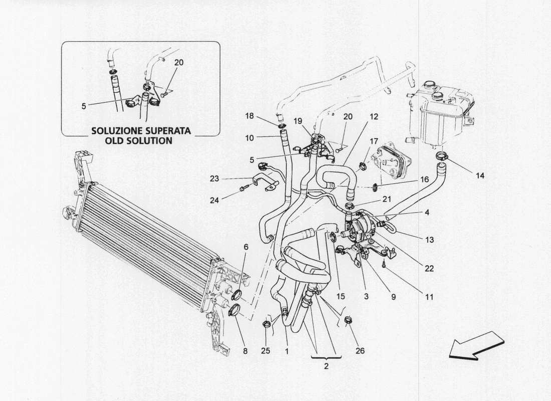 maserati qtp. v6 3.0 bt 410bhp 2wd 2017 système de refroidissement : diagramme de pièces nourice et lignes
