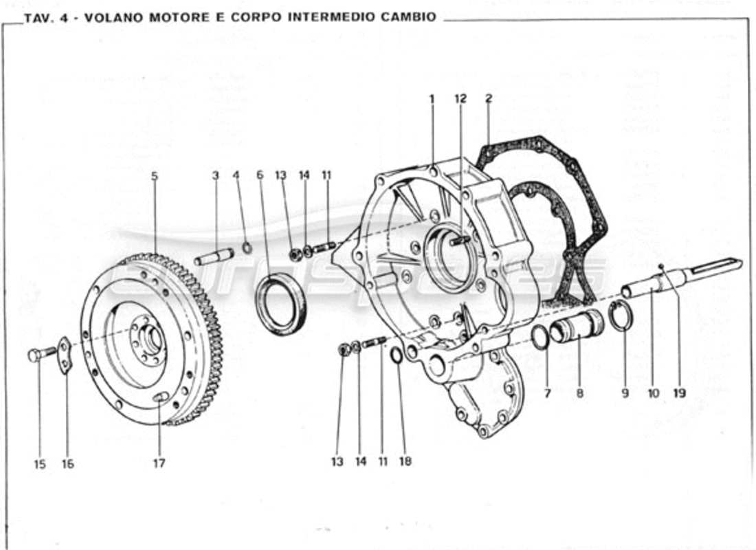 ferrari 246 gt series 1 schéma des pièces du volant moteur et du boîtier de boîte de vitesses intermédiaire