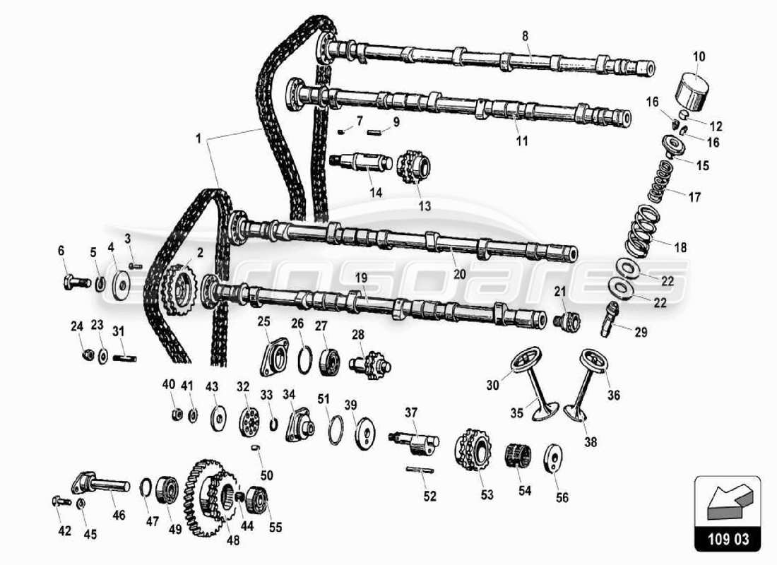 lamborghini miura p400s système de synchronisation de la tête schéma des pièces