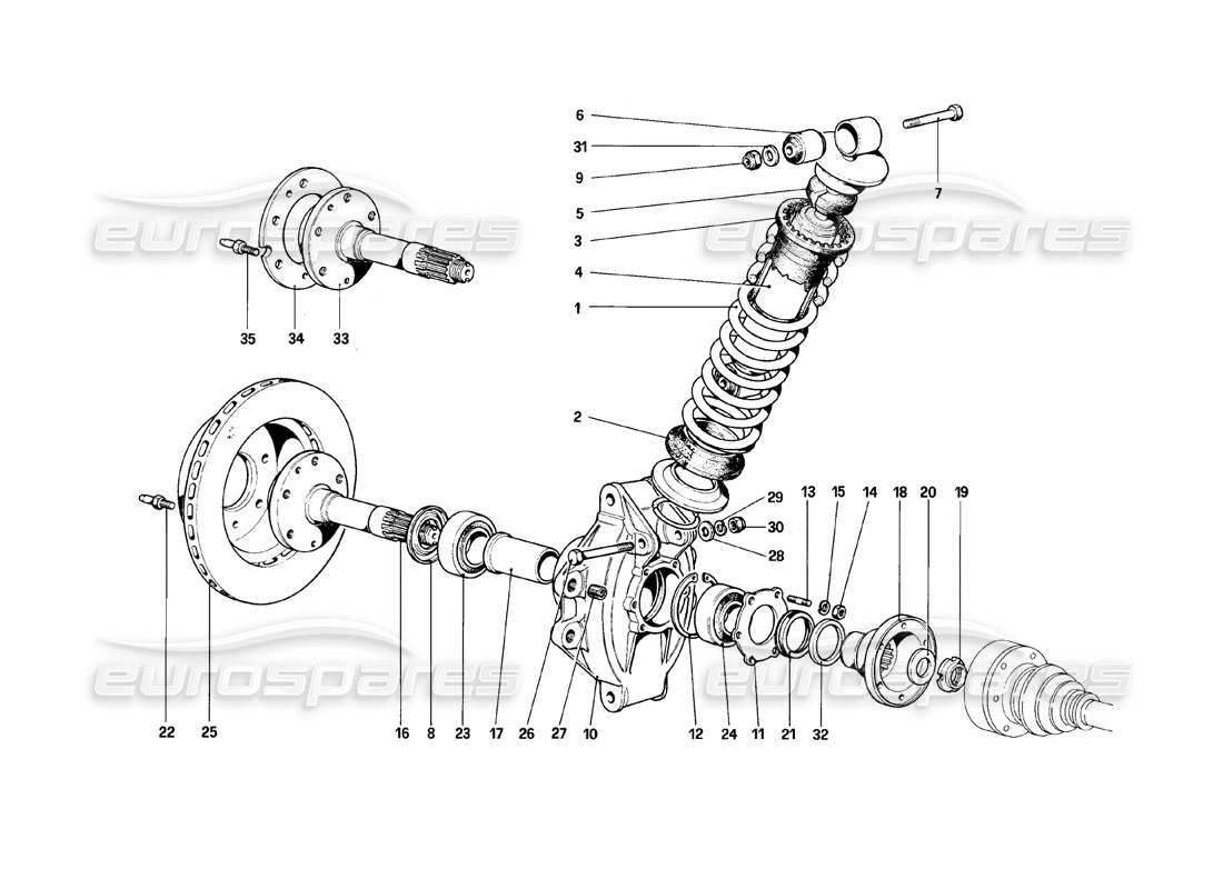 ferrari 308 (1981) gtbi/gtsi suspension arrière - amortisseur et disque de frein schéma des pièces