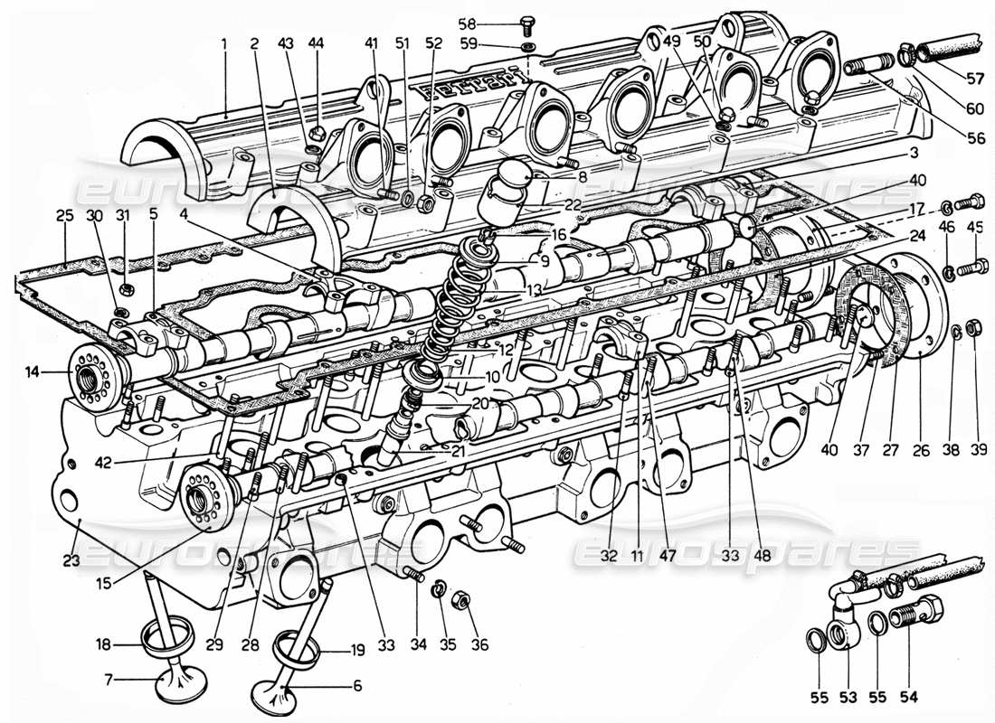 ferrari 365 gtc4 (mechanical) schéma des pièces de la culasse lhs