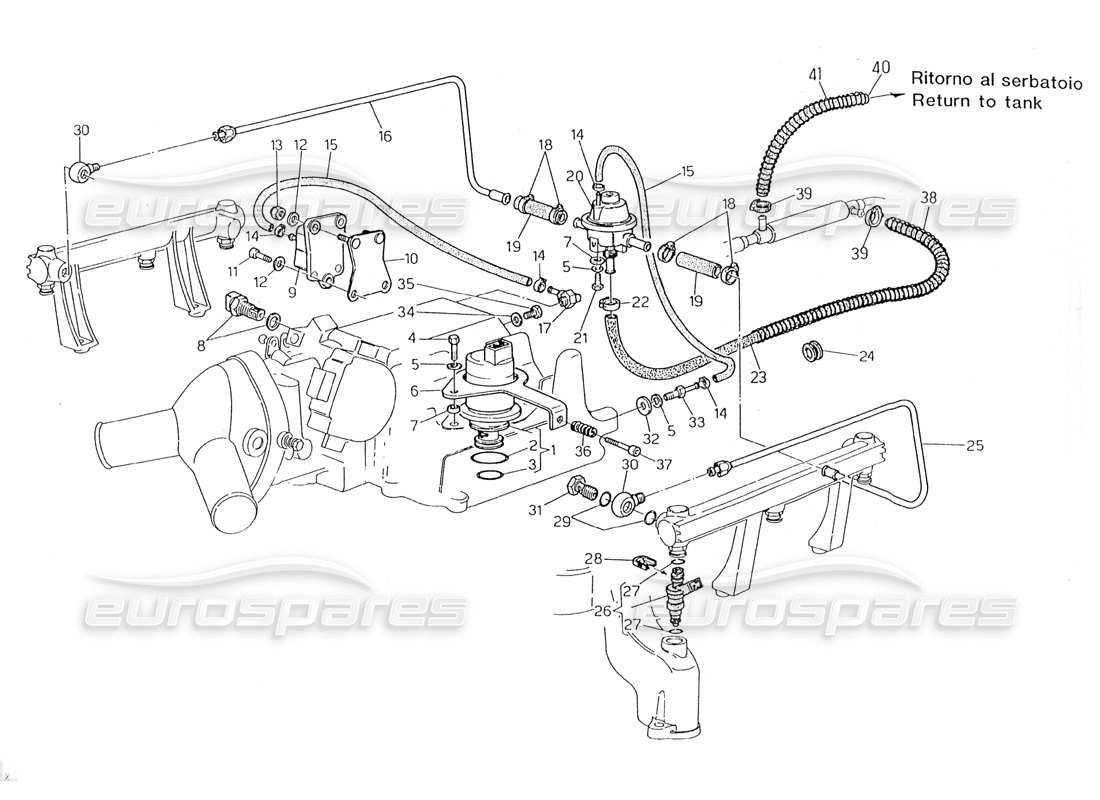 maserati 228 système d'injection - schéma des pièces des accessoires