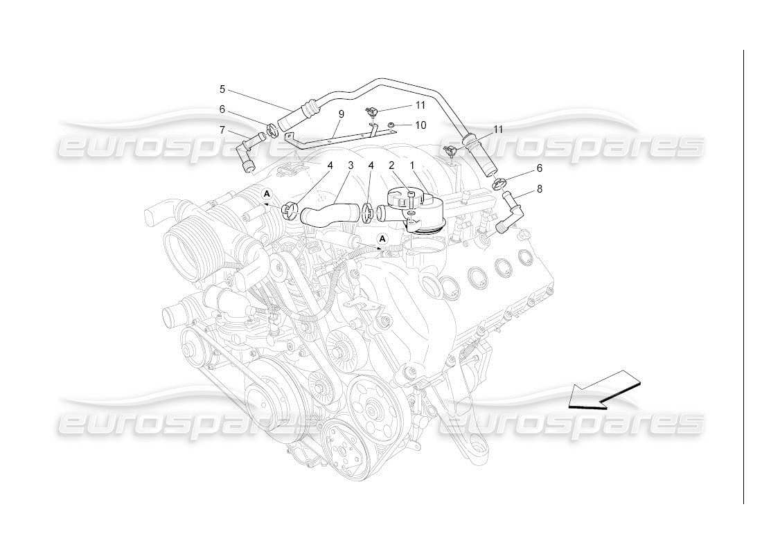 maserati qtp. (2007) 4.2 auto schéma des pièces du système de recirculation des vapeurs d'huile