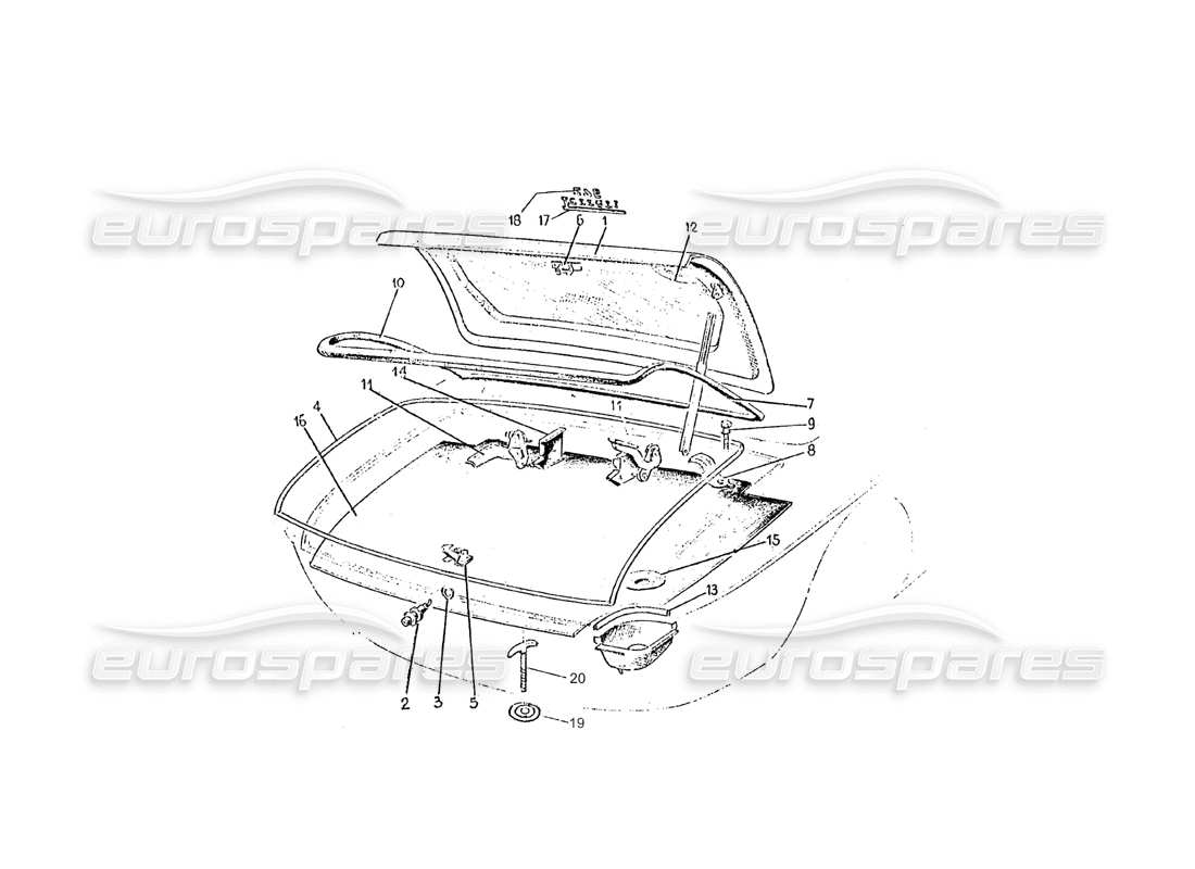 ferrari 275 (pininfarina coachwork) diagramme des pièces du gruppo baule