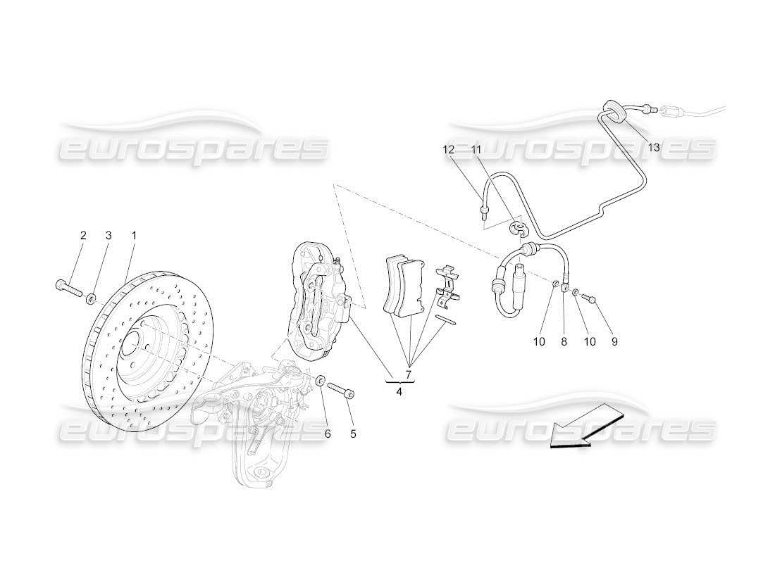 maserati qtp. (2011) 4.7 auto schéma des pièces des dispositifs de freinage sur les roues avant