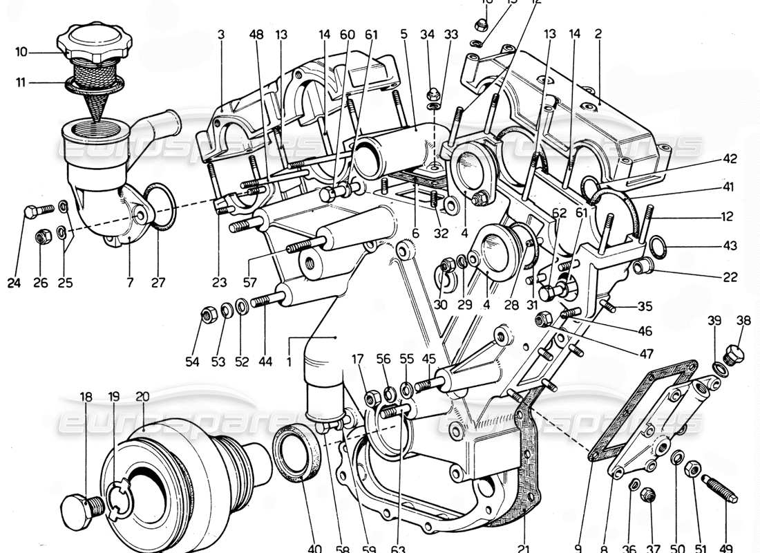 ferrari 365 gtc4 (mechanical) schéma des pièces du couvercle du coffre de distribution