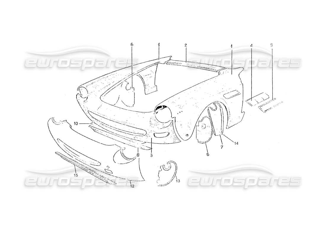 ferrari 275 (pininfarina coachwork) groupe rivestinento anteriore schéma des pièces