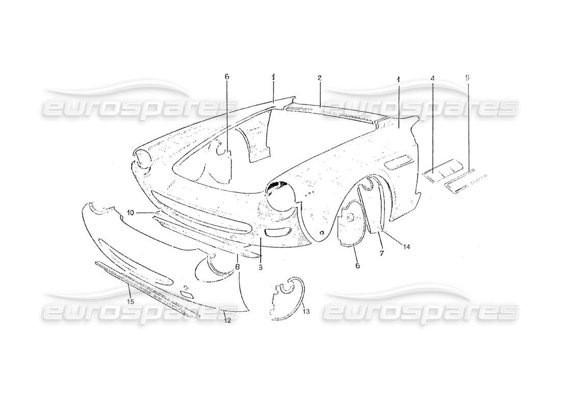 ferrari 275 (pininfarina coachwork) schéma des pièces du gruppo rivestinento anteriore