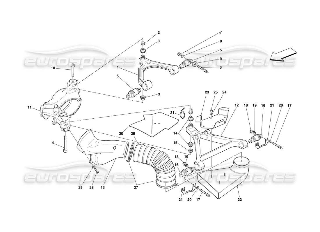 ferrari 360 challenge (2000) suspension avant - schéma des pièces des triangles