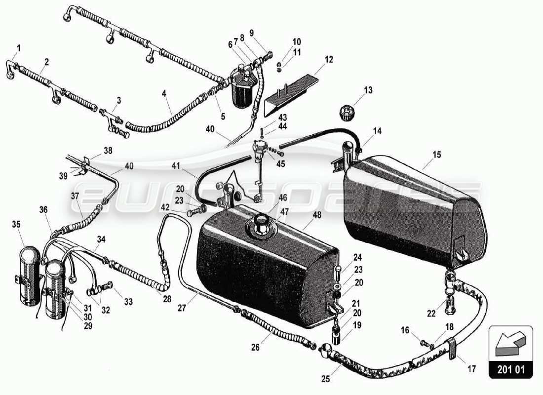 lamborghini 350 gt système de carburant schéma des pièces