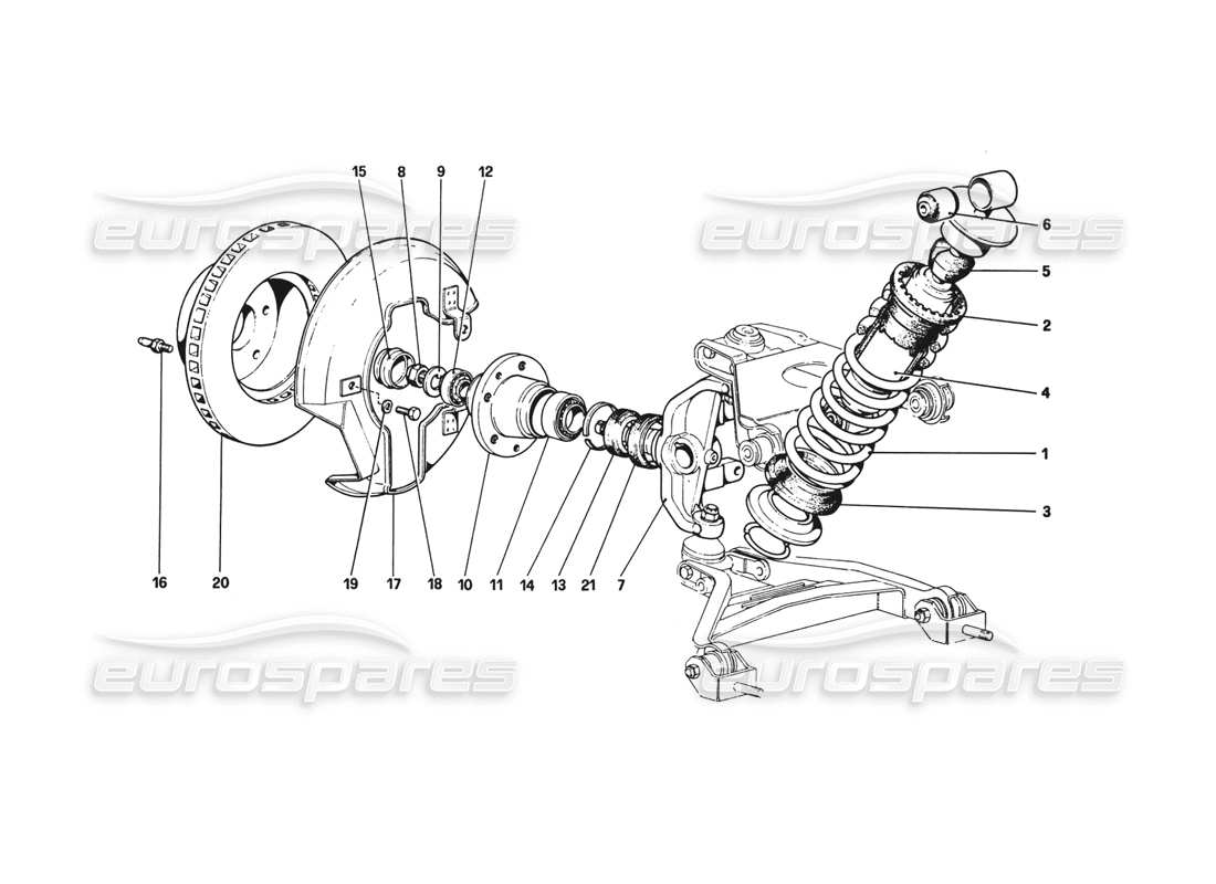 ferrari 308 gtb (1980) suspension avant - amortisseur et disque de frein schéma des pièces