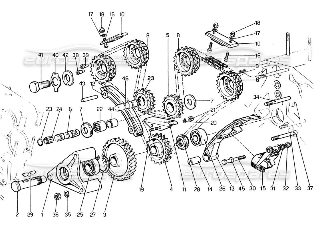 ferrari 365 gtc4 (mechanical) schéma des pièces des chaînes de distribution