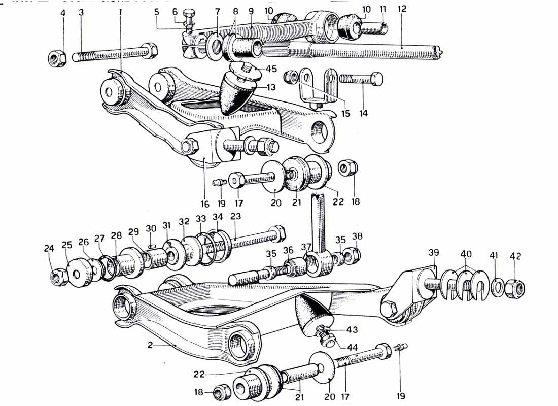 ferrari 330 gtc coupe suspension arrière - leviers schéma des pièces