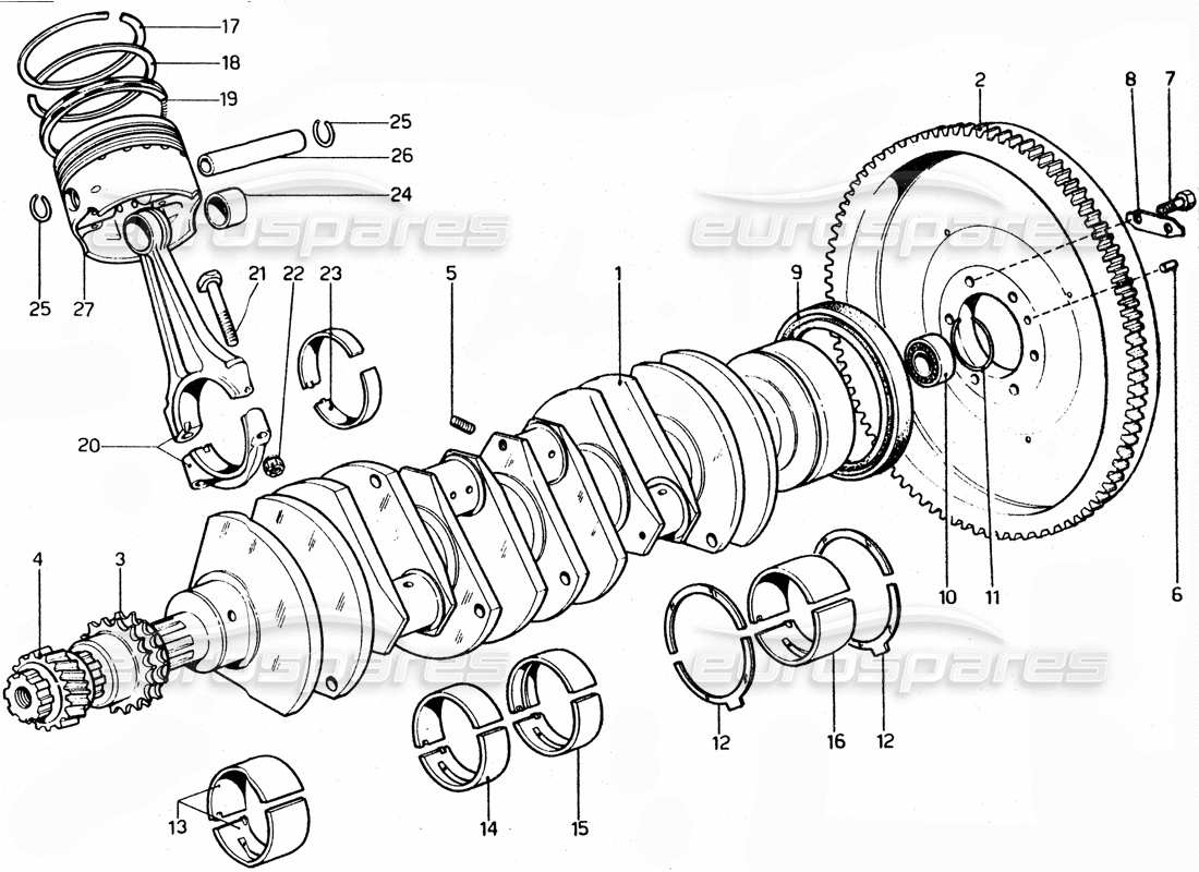 ferrari 365 gtc4 (mechanical) manivelle - schéma des pièces des roulements et des pistons