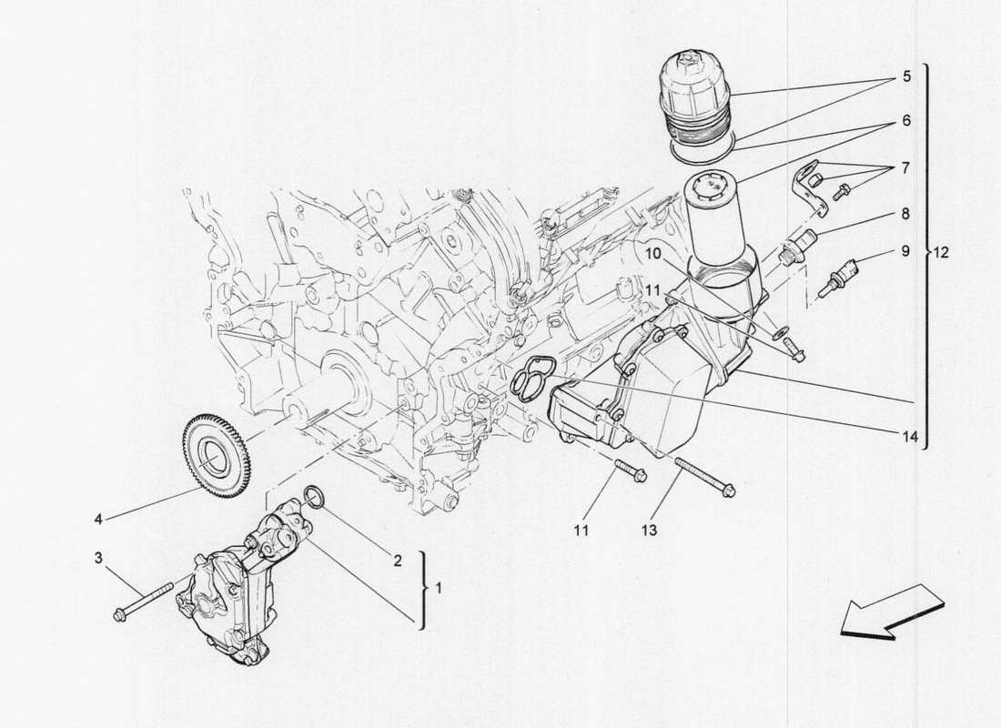 maserati qtp. v6 3.0 tds 275bhp 2017 système de lubrification : diagramme des pièces de la pompe et du filtre