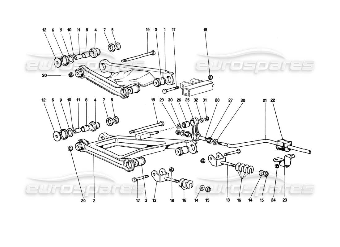 ferrari 308 gtb (1980) suspension arrière - diagramme des pièces des triangles