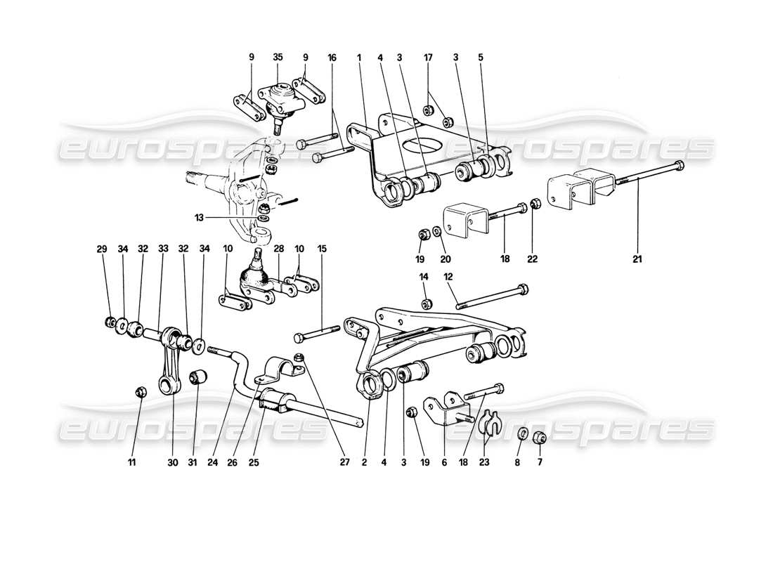 ferrari 308 gtb (1980) suspension avant - schéma des pièces des triangles