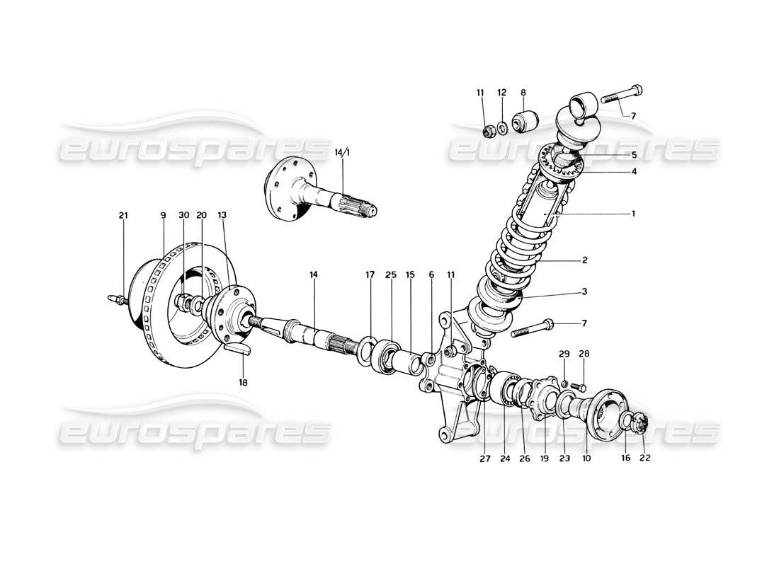 ferrari 246 dino (1975) suspension arrière - schéma des pièces de l'amortisseur