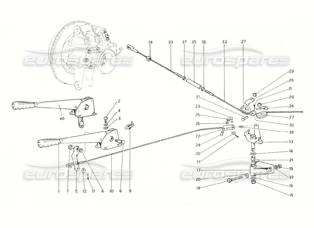ferrari 308 gt4 dino (1976) schéma des pièces de commande du frein à main