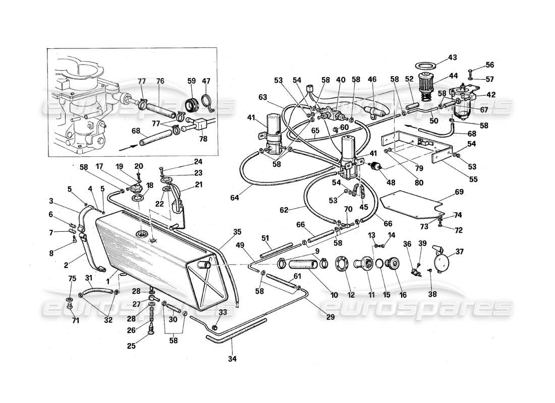 maserati qtp.v8 4.9 (s3) 1979 réservoirs de carburant et pompes schéma des pièces