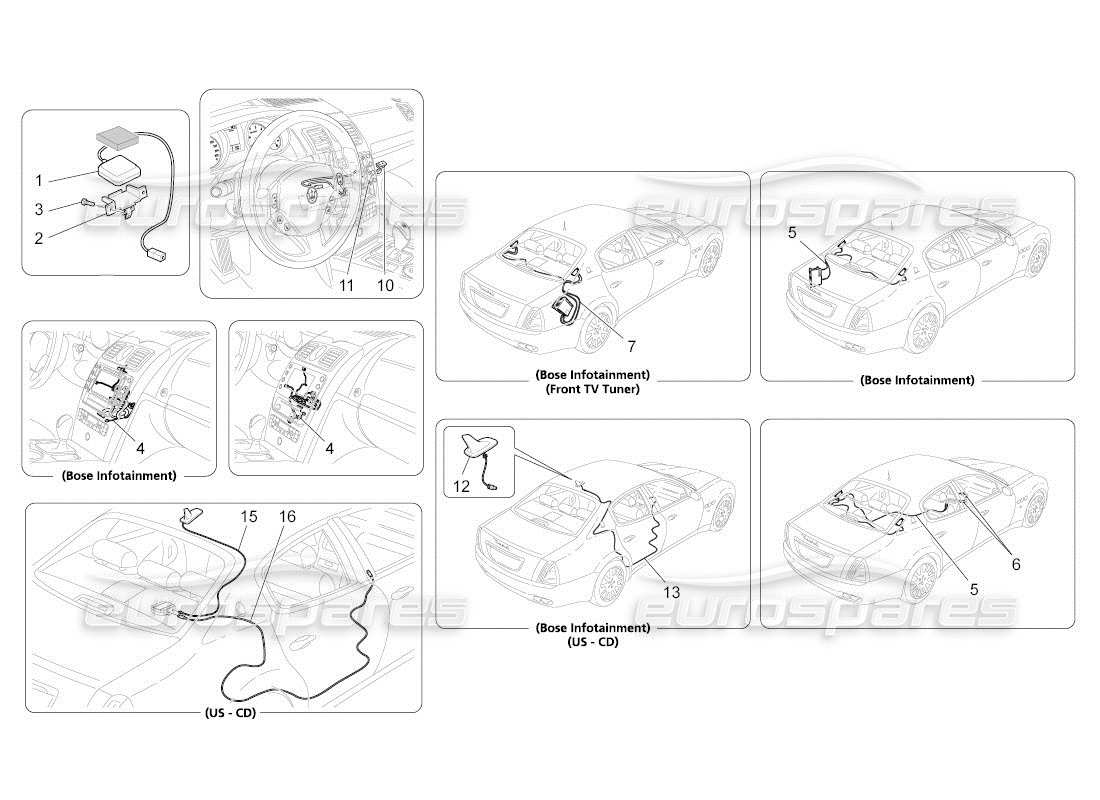 maserati qtp. (2011) 4.7 auto schéma des pièces du système de réception et de connexion