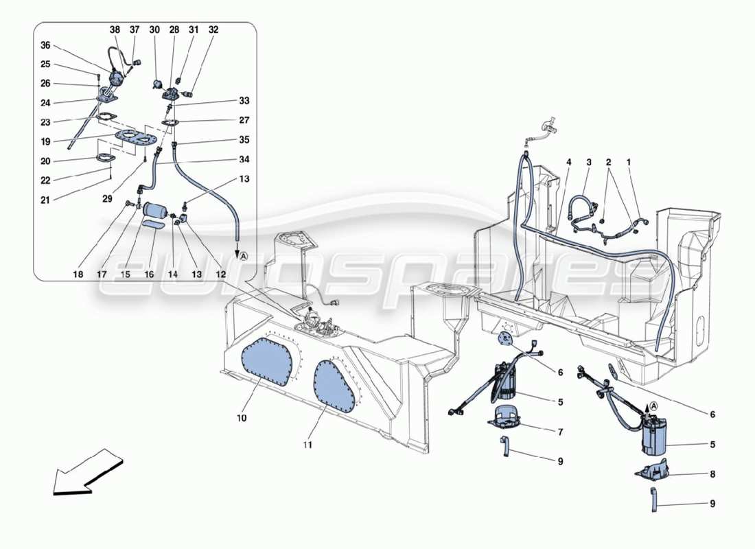 ferrari 488 challenge schéma des pièces des tuyaux de carburant