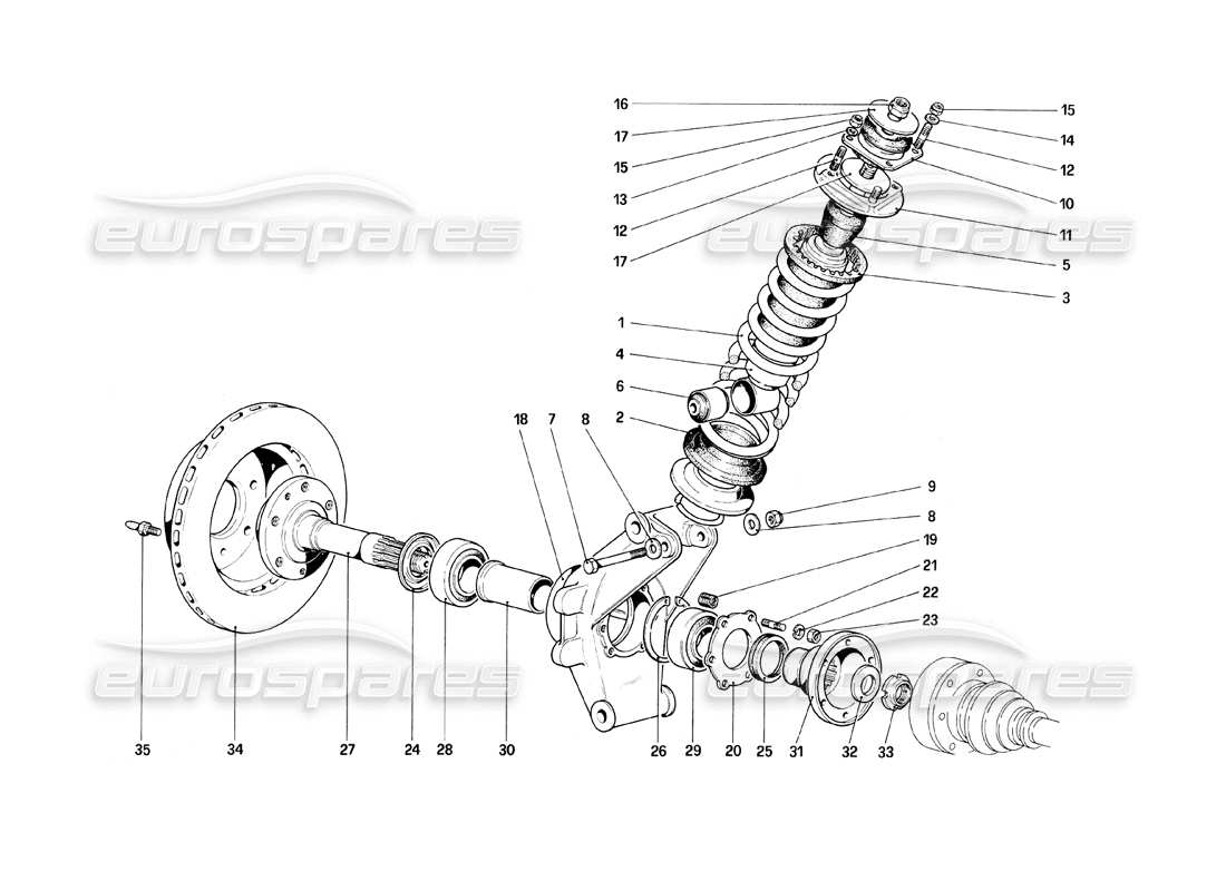 ferrari mondial 8 (1981) suspension arrière - amortisseur et disque de frein schéma des pièces