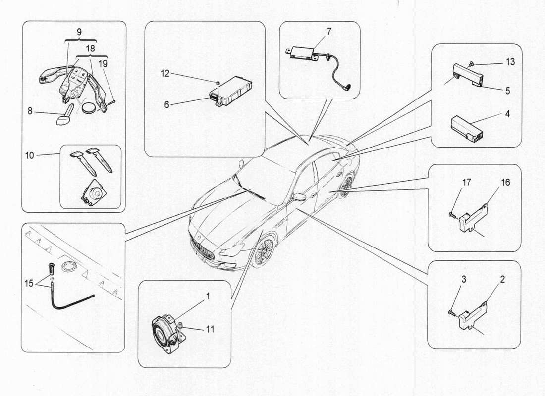 maserati qtp. v6 3.0 bt 410bhp 2015 schéma des pièces du système d'alarme et d'immobilisation