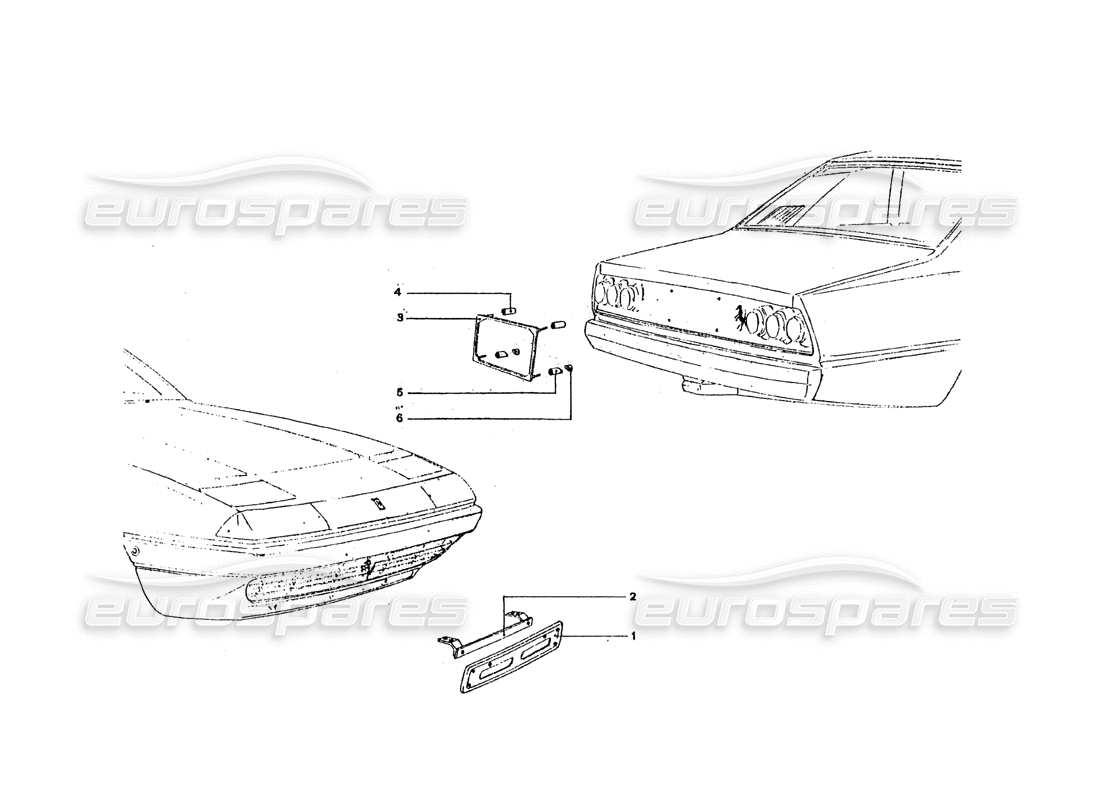 ferrari 365 gt4 2+2 coachwork support de plaque d'immatriculation schéma des pièces