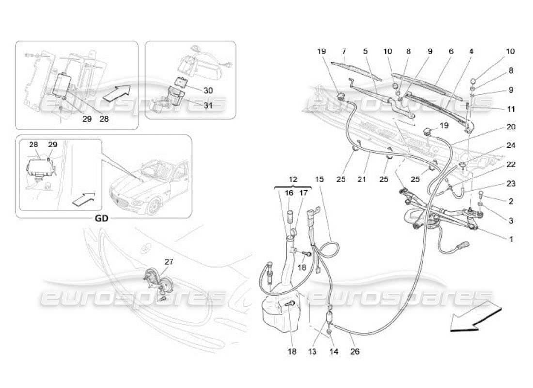 maserati qtp. (2005) 4.2 schéma des pièces des dispositifs externes du véhicule