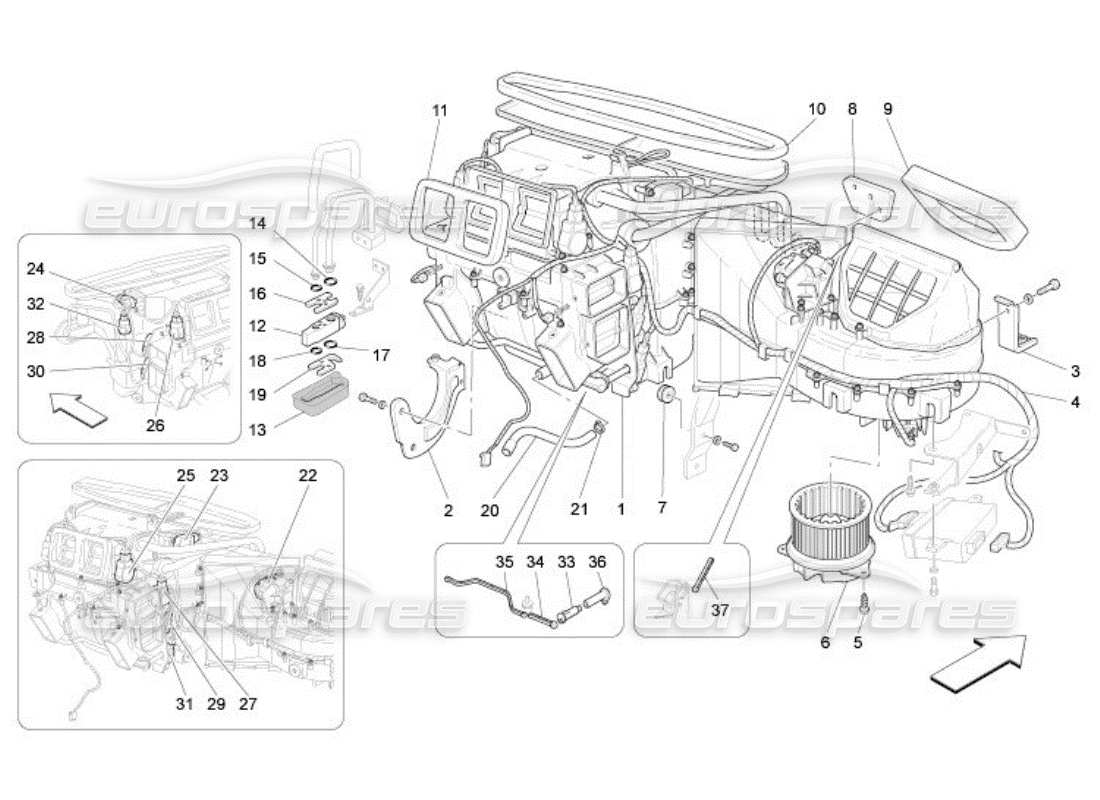 maserati qtp. (2005) 4.2 unité a c : diagramme de pièces des dispositifs du tableau de bord