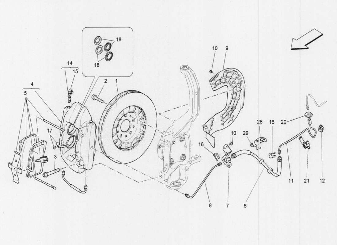 maserati qtp. v6 3.0 tds 275bhp 2017 schéma des pièces des dispositifs de freinage sur les roues avant