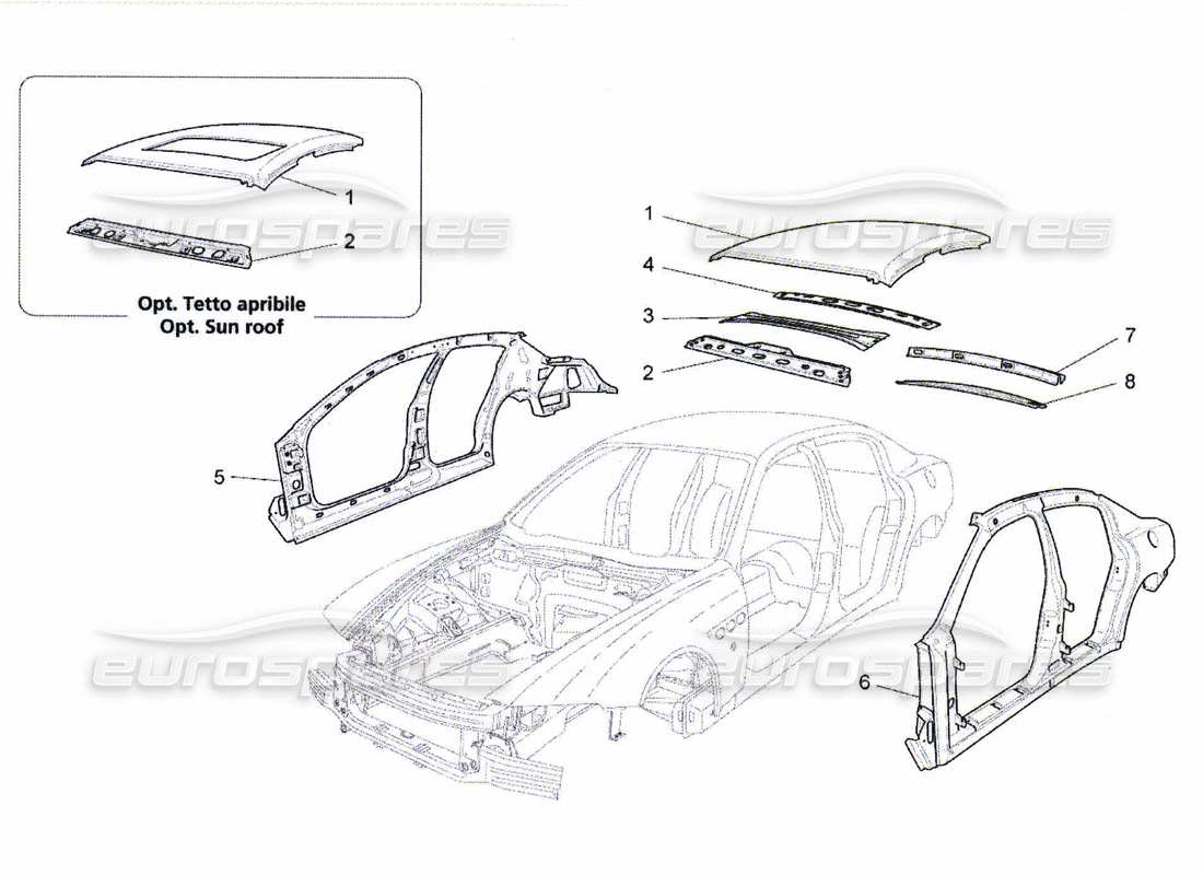 maserati qtp. (2010) 4.7 schéma des pièces de la carrosserie et des panneaux de garniture extérieurs centraux