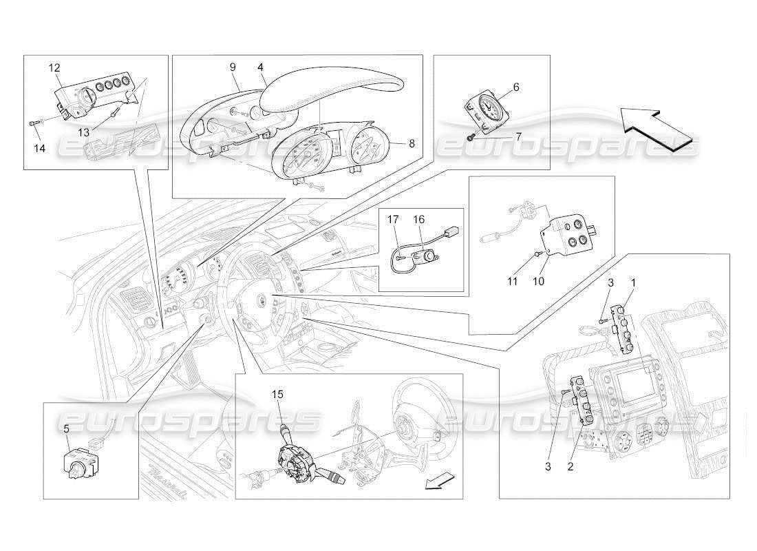 maserati qtp. (2011) 4.7 auto dispositifs de tableau de bord schéma des pièces