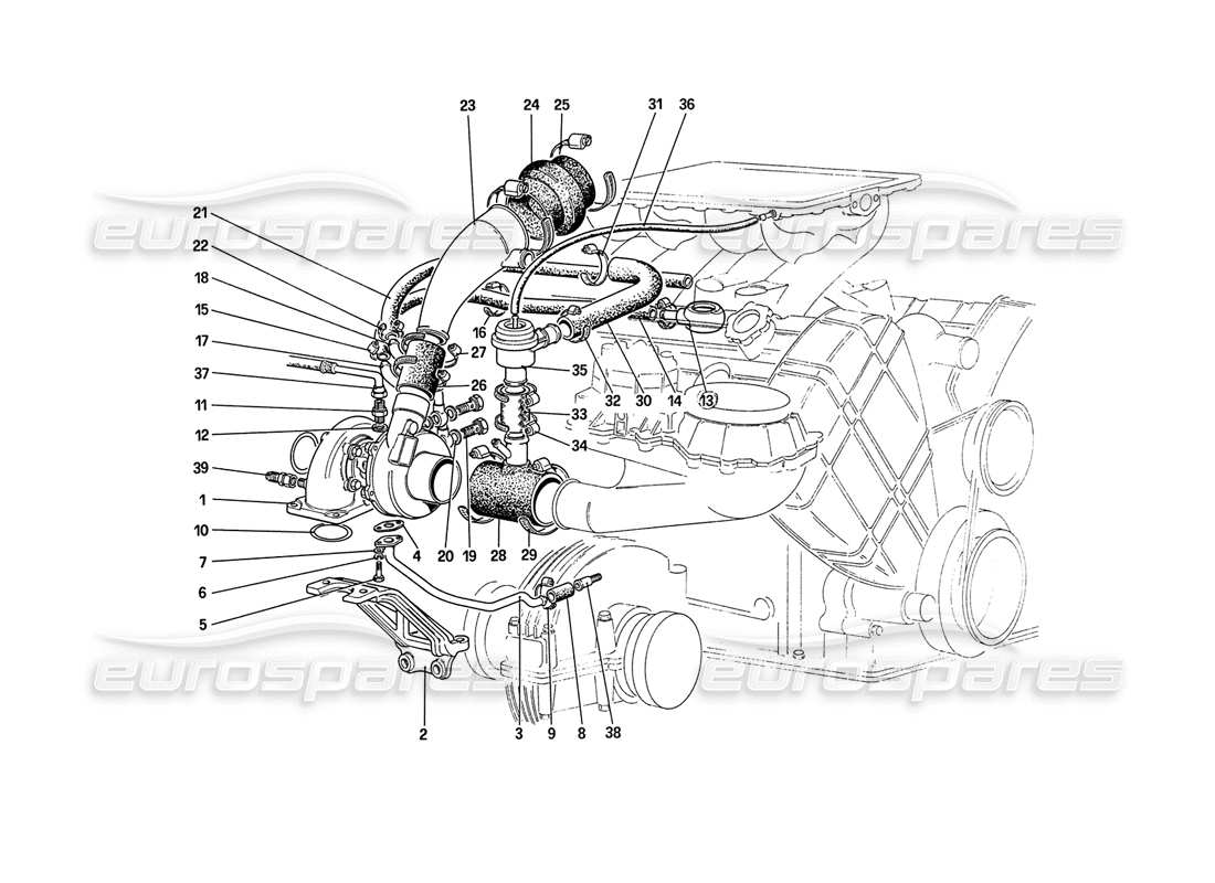 ferrari 208 turbo (1989) turbo - système de charge schéma des pièces