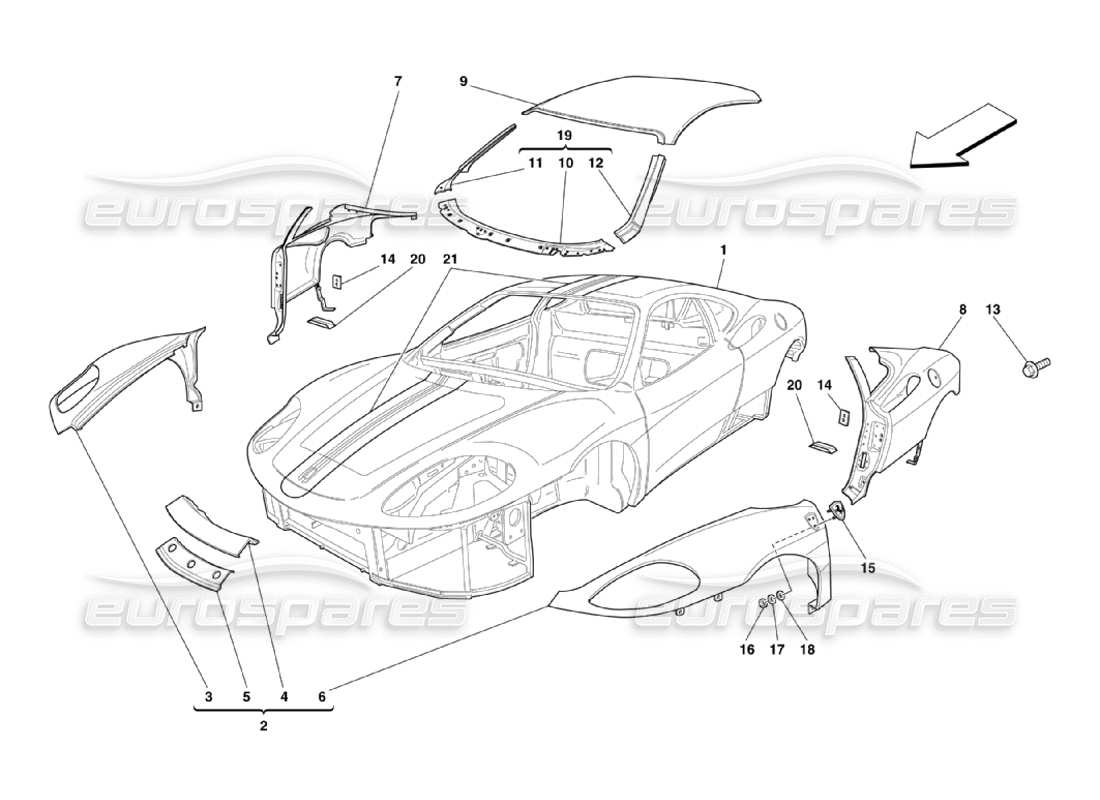 ferrari 360 challenge stradale carrosserie - garnitures extérieures schéma des pièces