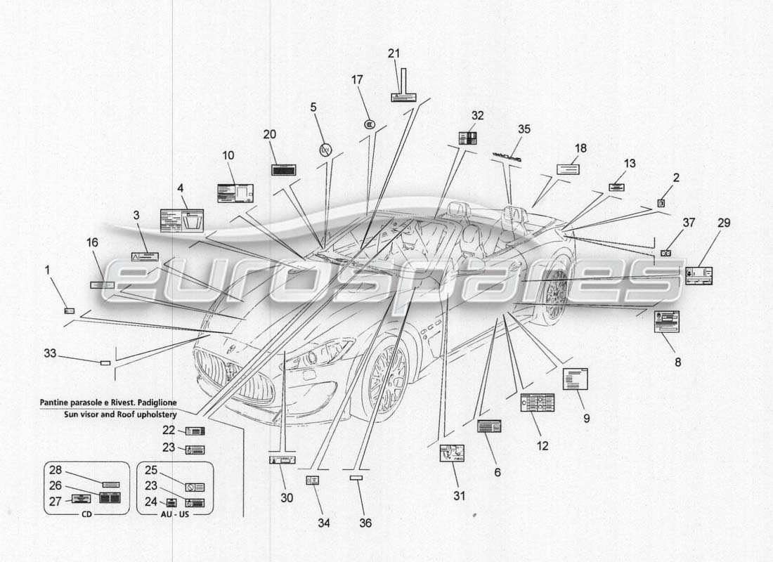 maserati grancabrio mc centenario diagramme de pièces d'autocollants et d'étiquettes