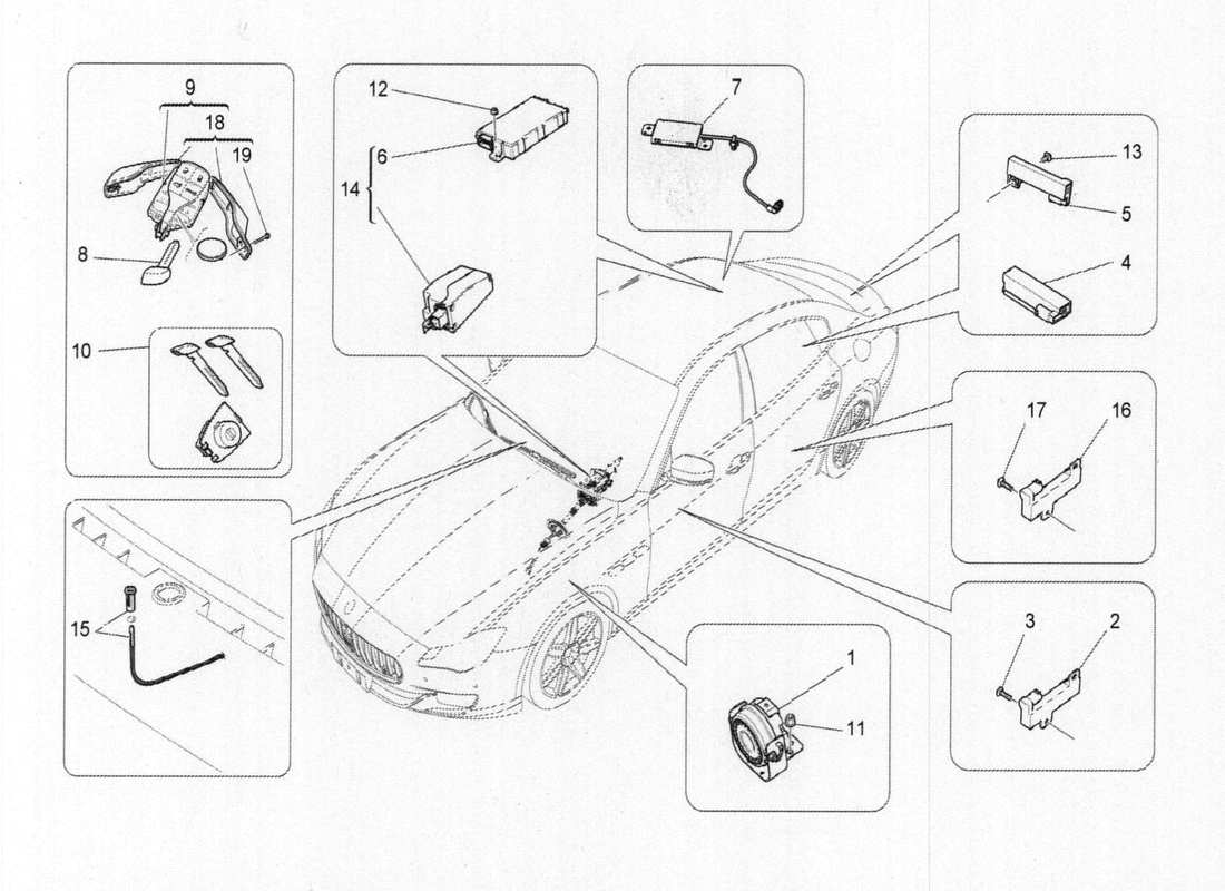 maserati qtp. v6 3.0 bt 410bhp 2015 schéma des pièces du système d'alarme et d'immobilisation