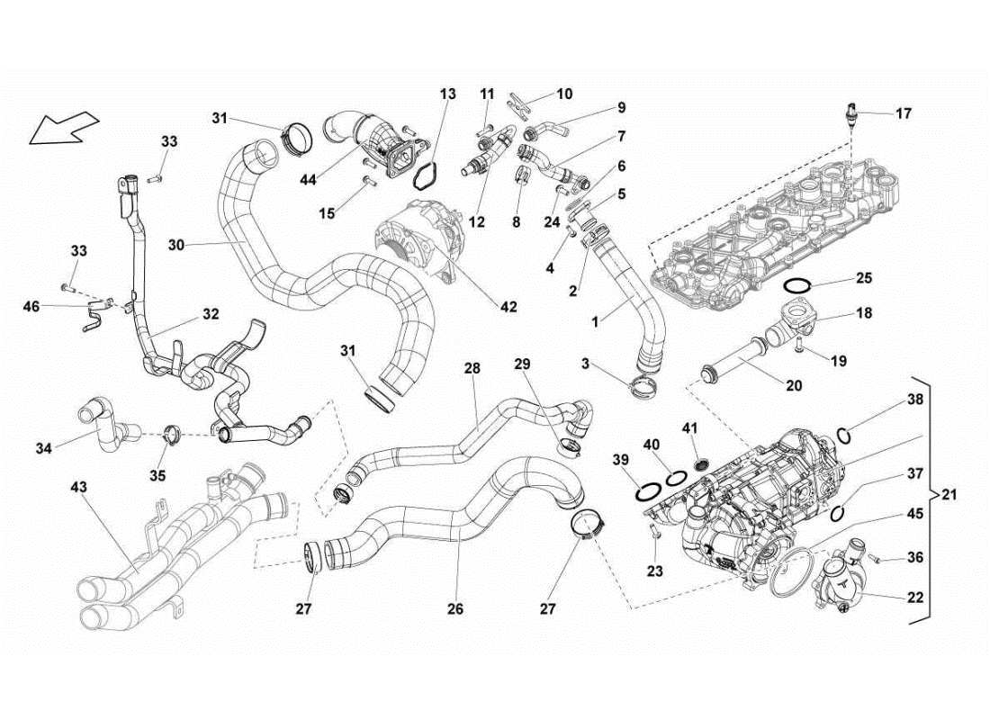 lamborghini gallardo sts ii sc schéma des pièces du système de refroidissement par eau